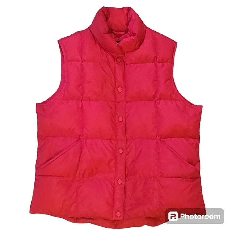 Lands' End Goose Down Snap Front Puffer Vest w Pockets Vibrant Red Sz M (10-12)